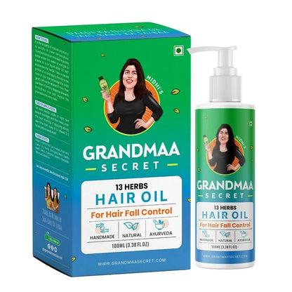 Nidhi's Grandmaa Secret 13 Herbs Hair Oil Handmade Natural Hair Oil With Coconut Oil, Curry Leaves & More Hair Fall Control Oil For Dry Damaged Hair - 100 ml