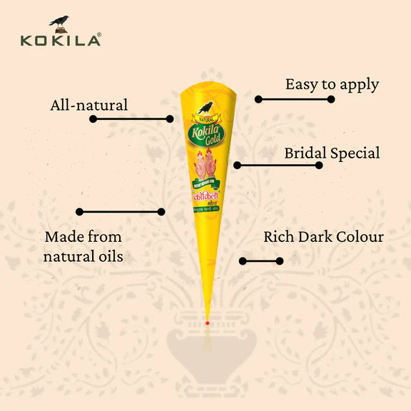 Kokila Bridal Special Premium Gold Mehendi Cones - 35 gm - Pack of 12