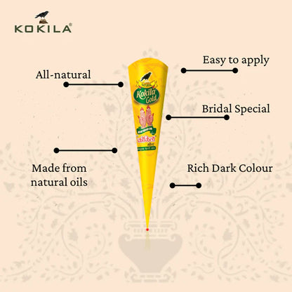 Kokila Bridal Special Premium Gold Mehendi Cones - 35 gm - Pack of 12