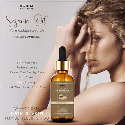 Vokin Biotech Organic Sesame Pure Cold Pressed Oil For Hair, Body, Skin Care, Massage, - 30 m