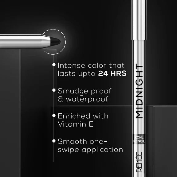Renee Midnight Kohl Pencil - Smudgeproof And Waterproof Kajal - 1.5 gm