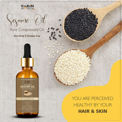 Vokin Biotech Organic Sesame Pure Cold Pressed Oil For Hair, Body, Skin Care, Massage, - 30 m