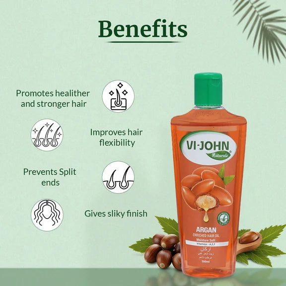 VI-JOHN Naturale Argan Enriched Hair Oil Moisture & Soft with Vitamin A.E & F - 300 ml