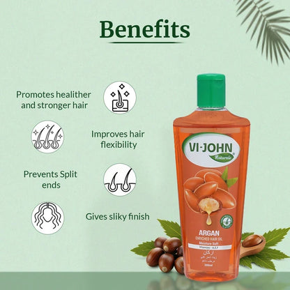 VI-JOHN Naturale Argan Enriched Hair Oil Moisture & Soft with Vitamin A.E & F - 300 ml