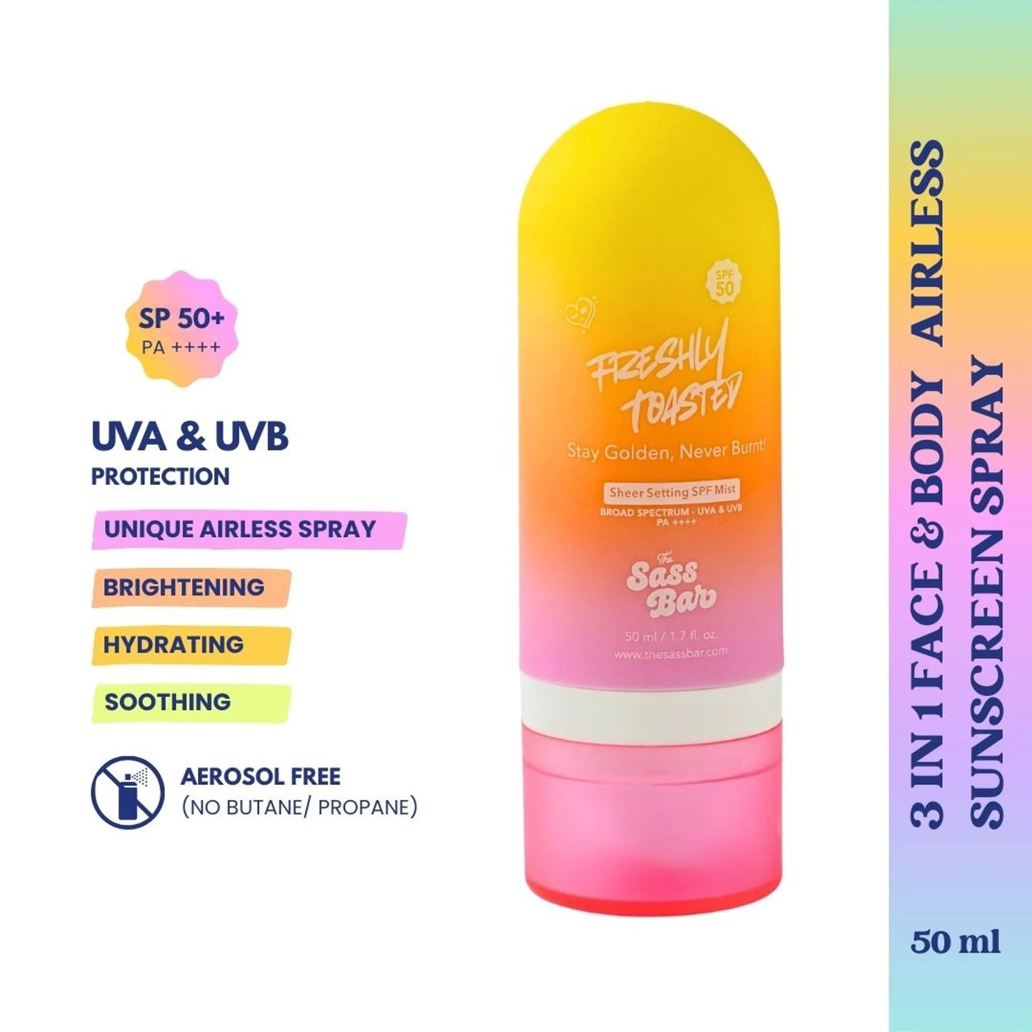 The Sass Bar Freshly Toasted Sheer Setting SPF Face & Body Mist - 50 ml