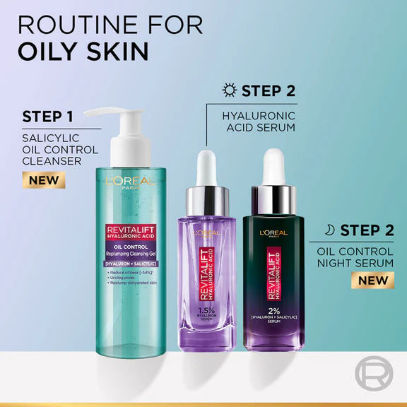 L’Oréal Paris Revitalift Hyaluronic Acid Oil Control Serum 2% Hyaluronic Salicylic Acid, Shine Free - 15 ml