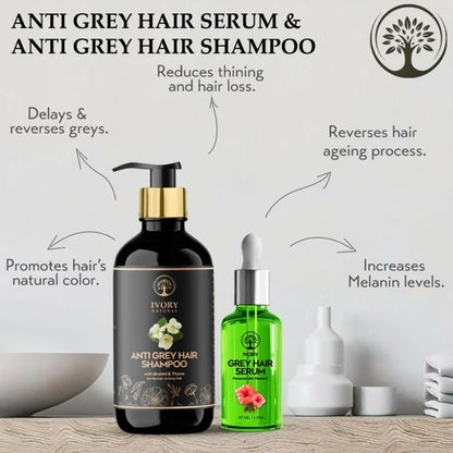 Ivory Natural Grey Serum And Hair Shampoo Combo Restores Natural Hair Wellness And Nourished, Shiny Hair - combo