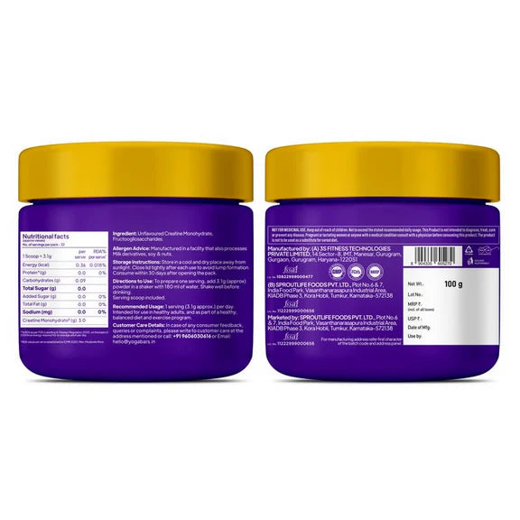 Yoga Bar Pro Clean Creatine Monohydrate Powder - Unflavored - 100 gm