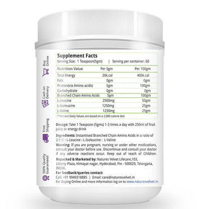Nature's Velvet BCAA L-Leucine, L-Valine, L-Isoleucine Powder - 300 gm