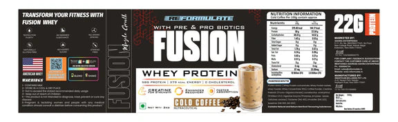 Reformulate Fusion Whey Protein With Pre & Pro Biotics I Muscle Growth I 58G Protein | 379 Kcal Energy - Cold Coffee - 2 kg