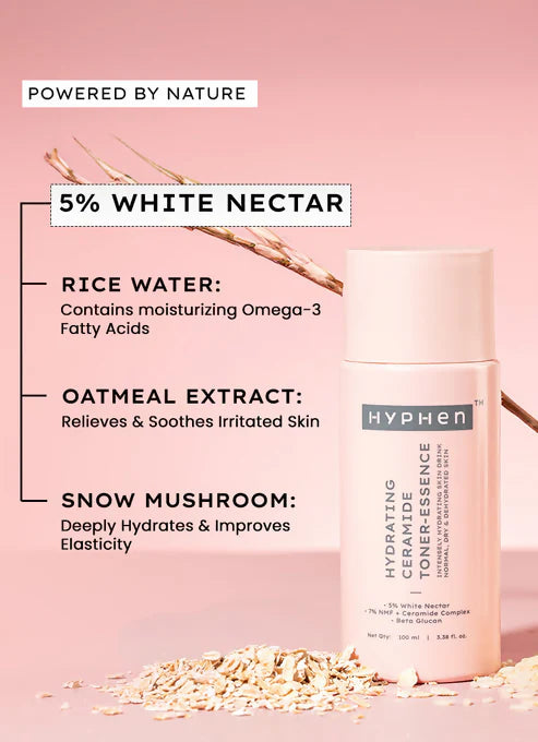 Hyphen By Kriti Sanon 7% Ceramides-Nmf Milky Toner Essence With 5% Glass Skin Blend Of Rice Water Snow Mushroom & Oatmeal - 100 ml