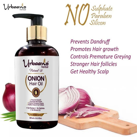 Urbaano Herbal Natural 21 Onion Hair Oil & Fermented Rice Extract Rich Shampoo - combo