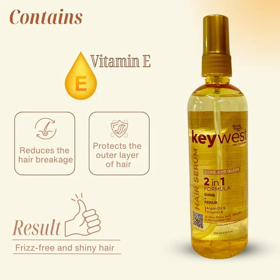 Keywest Professional Shine & Gloss Hair Serum 2in1 Formula Shine + Repair - 200 ml