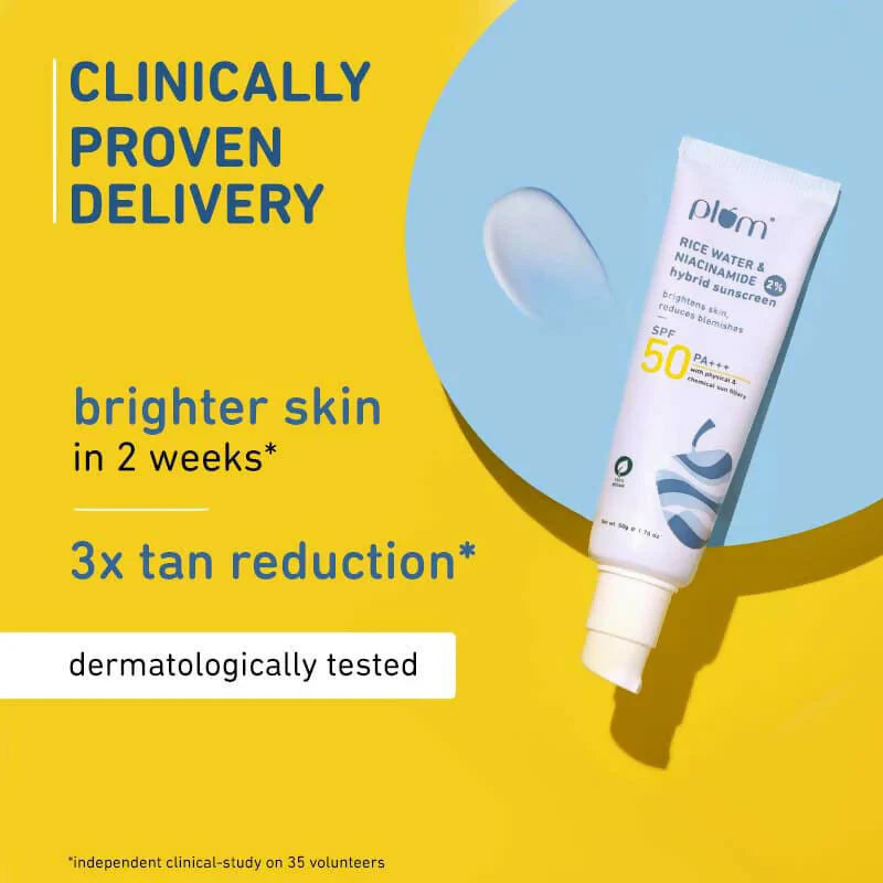 Plum 2% Niacinamide Sunscreen SPF 50 PA+++ UVA/B - Reduces Tan, No White Cast, Dermat Tested - 50 gm