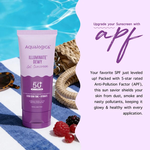 Aqualogica Illuminate+ Dewy Sunscreen SPF 50+ PA++++ with Wild Berries & Alpha Arbutin, Protection Against Uva/B & Blue Light Protection