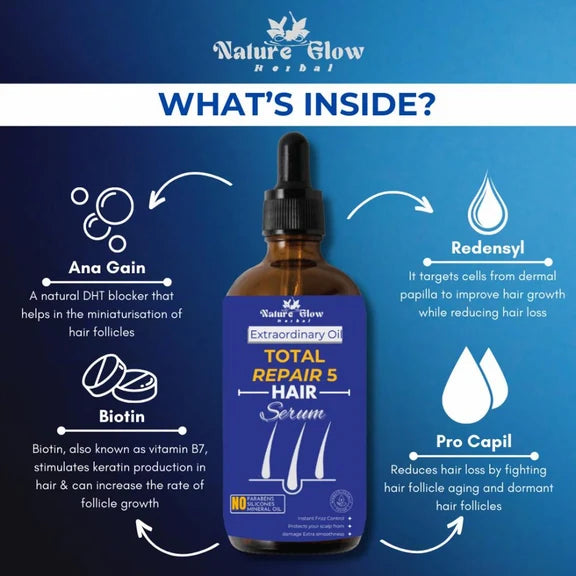 Nature Glow Herbal Total Repair 5 Hair Serum - 30 ml