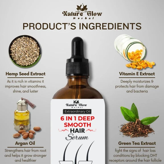 Nature Glow Herbal 6-In-1 Deep Smooth Hair Serum - 30 ml