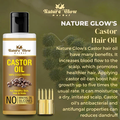 Nature Glow Herbal Cold Pressed 100% Pure Castor Arandi Oil - 100 ml