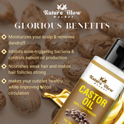 Nature Glow Herbal Cold Pressed 100% Pure Castor Arandi Oil - 100 ml