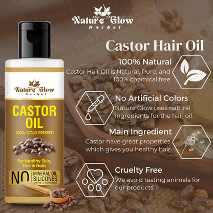 Nature Glow Herbal Cold Pressed 100% Pure Castor Arandi Oil - 100 ml