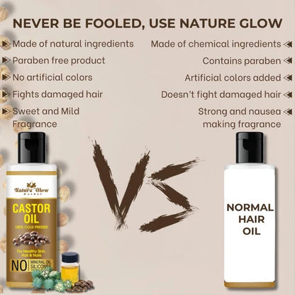Nature Glow Herbal Cold Pressed 100% Pure Castor Arandi Oil - 100 ml
