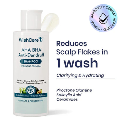WishCare Hydrating AHA BHA Anti Dandruff Shampo-Reduces Flakes & Itchiness-100% Dandruff Reduction - 120 ml