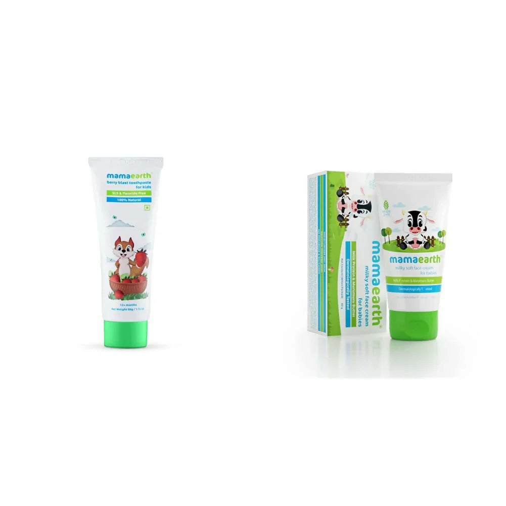 Mamaearth Natural Berry Blast Kids Toothpaste & Milky Soft Natural Baby Face Cream For Babies