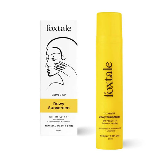Foxtale Dewy Sunscreen SPF 70 PA++++ With Niacinamide + Provitamin B5 + Vitamin E - Anti-Tan Formula & Spot Depigmentation