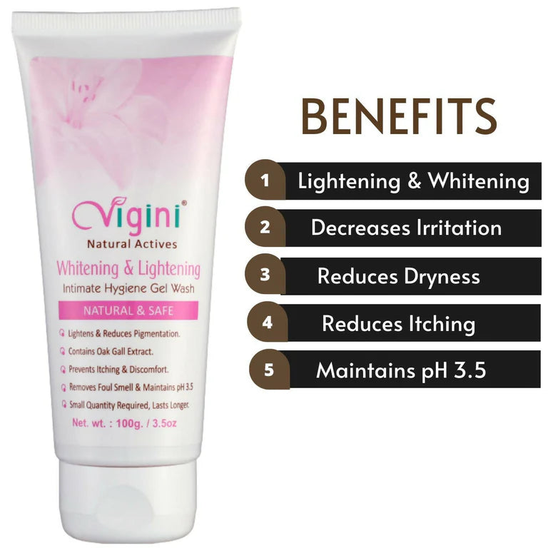 Vigini Natural Actives Vaginal Lightening Whitening Intimate Feminine Hygiene Gel Wash for Women - 100 ml