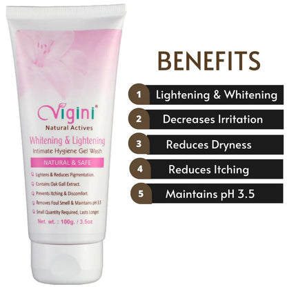 Vigini Natural Actives Vaginal Lightening Whitening Intimate Feminine Hygiene Gel Wash for Women - 100 ml