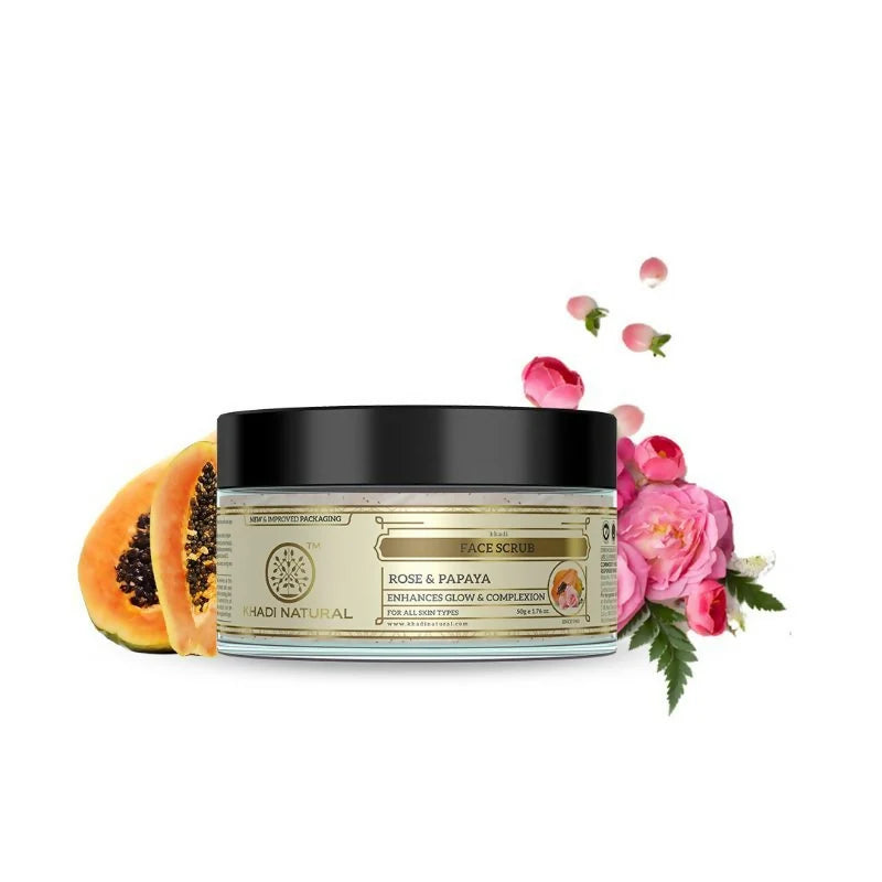 Khadi Natural Rose & Papaya Face Scrub Reduce Acne & Pimple - 50 gm