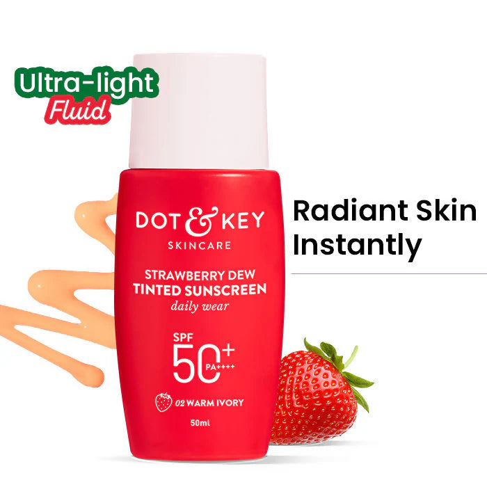 Dot & Key Strawberry Dew Tinted Sunscreen SPF 50+ PA++++ - 02 Warm Ivory - 50 gm