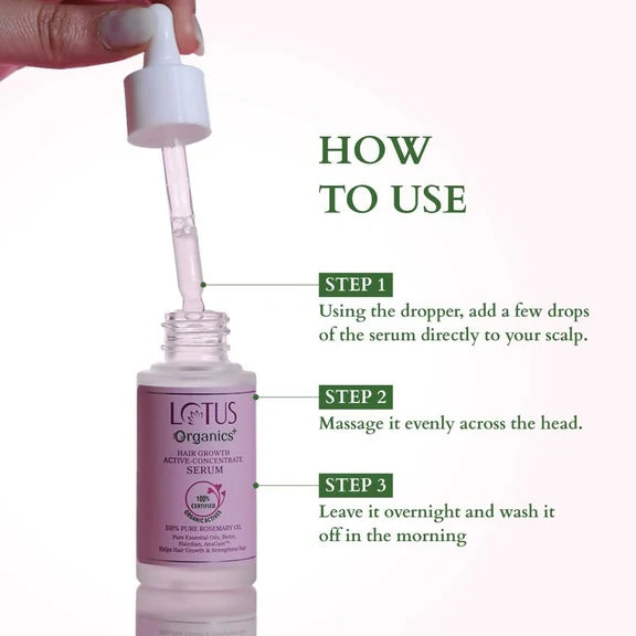 Lotus Organics+ Hair Growth Active Concentrate Serum for Hair Growth, Increases Thickness, Strengthens Hair Follicles - 28 ml