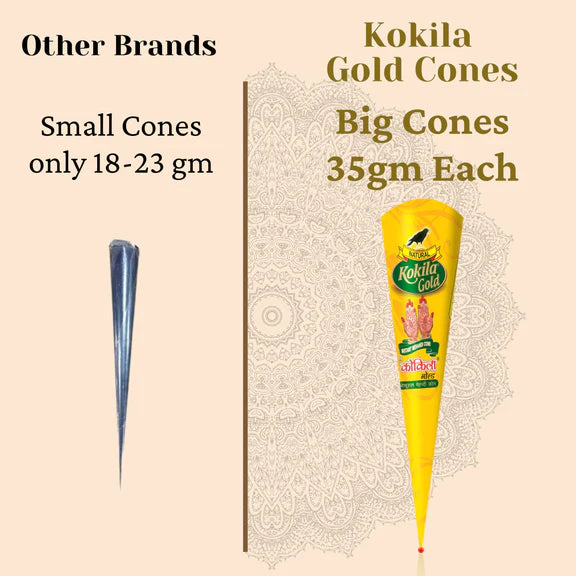 Kokila Bridal Special Premium Gold Mehendi Cones - 35 gm - Pack of 12