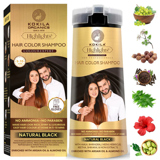 Kokila Shampoo For Men & Women, No Ammonia, No Paraben - 200 ml - Natural Black