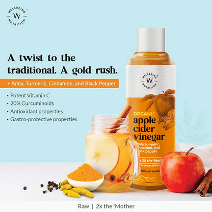 Wellbeing Nutrition Organic Apple Cider Vinegar with 2X Mother - Amla, Turmeric, Cinnamon, and Black Pepper