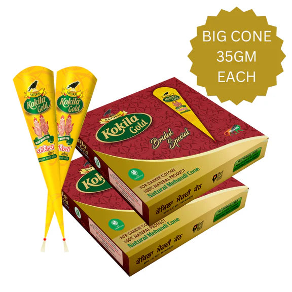 Kokila Bridal Special Premium Gold Mehendi Cones - 35 gm - Pack of 12