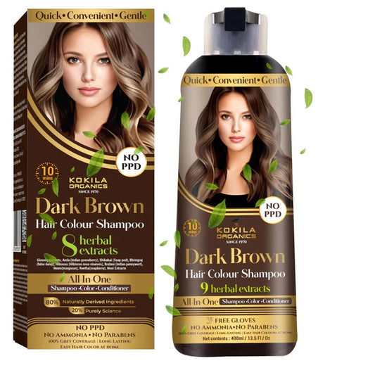Kokila Organics Hair Color Shampoo With Natural Extracts - Dark Brown - 400 gm - Dark Brown