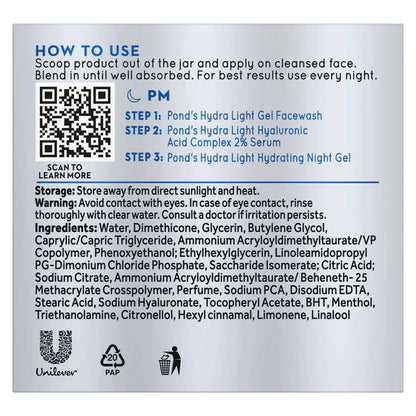 Ponds Hydra Light Hyaluronic Acid Hydrating Night Gel - 50 gm