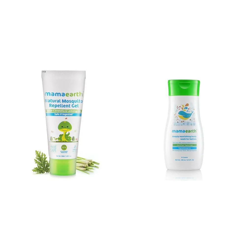 Mamaearth Natural Mosquito Repellent Gel & Deeply Nourishing Wash for Babies -combo