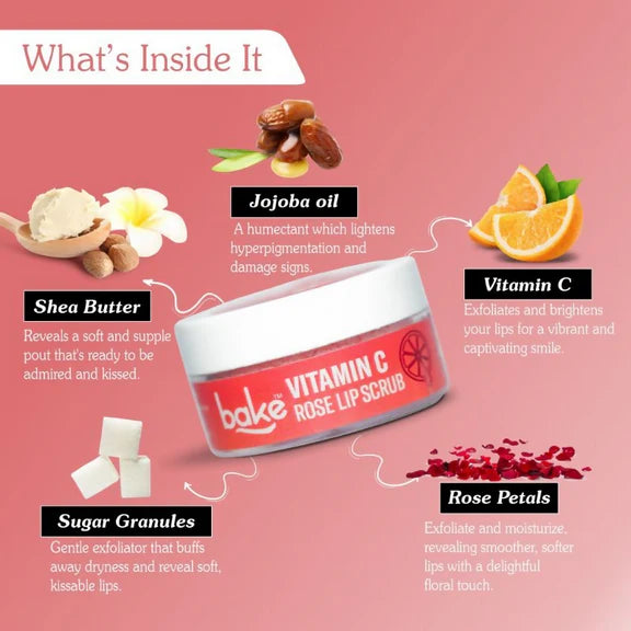 Bake Vitamin C Rose Lip Scrub For Dark Lips & Pigmentation - 25 gm