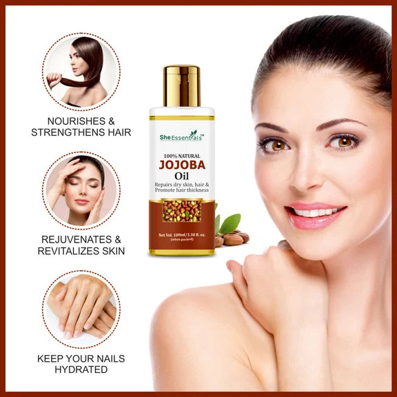 She Essentials Pure Cold Pressed Natural Unrefined Jojoba Oil For Face, Hair & Skin - 100 ml