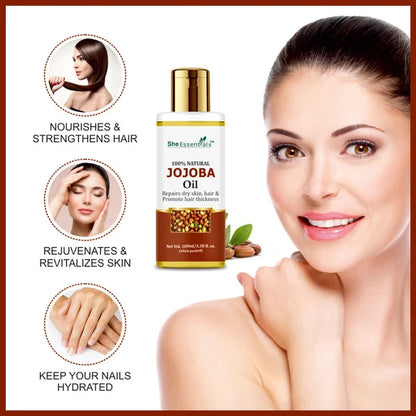 She Essentials Pure Cold Pressed Natural Unrefined Jojoba Oil For Face, Hair & Skin - 100 ml