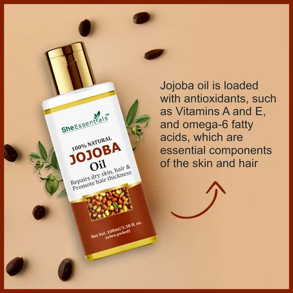 She Essentials Pure Cold Pressed Natural Unrefined Jojoba Oil For Face, Hair & Skin - 100 ml