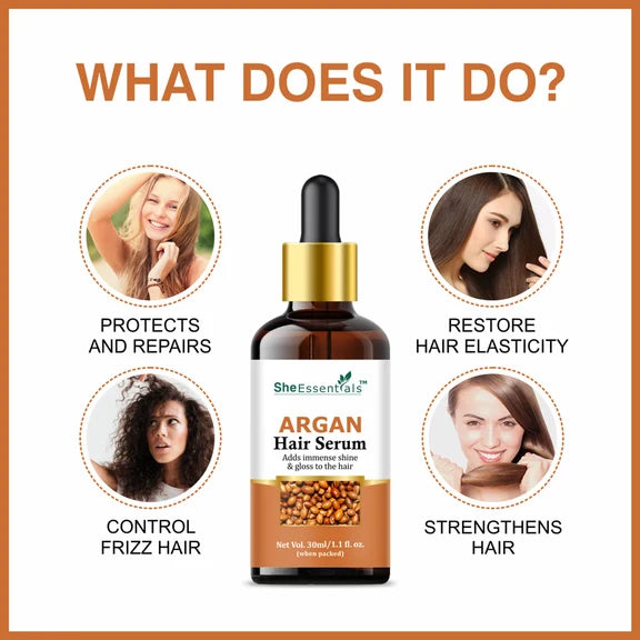 She Essentials Moroccan Argan Hair Serum With Argan Oil For Frizz Free & Shiny Hair - 30 ml