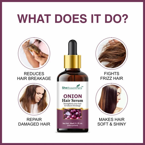 She Essentials Onion Hair Serum With Onion & Biotin For Strong Frizz - Free Hair - 30 ml