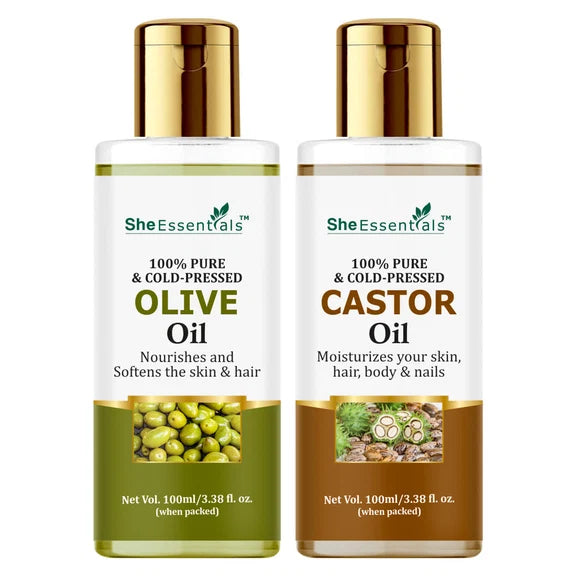 She Essentials 100% Pure Castor & Olive Oil For Skincare & Haircare - combo
