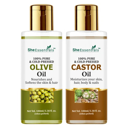 She Essentials 100% Pure Castor & Olive Oil For Skincare & Haircare - combo