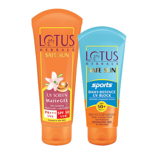 Lotus Herbals Safe Sun UV Screen Matte Gel & Sports Daily Combo- SPF 50 - combo