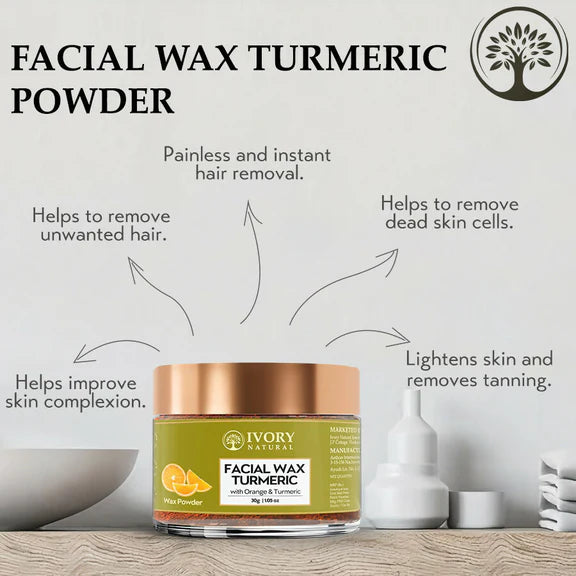 Ivory Natural Facial Wax Powder With Turmeric - Natural Facial Hair Removal Wax For Instant Skin Brightening - 30 gm